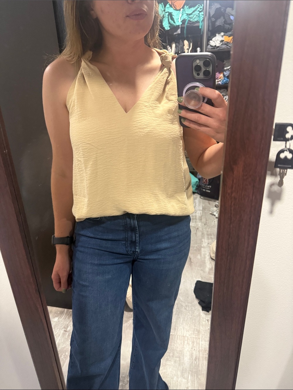 Women’s Cream V-Neck Knot Strap Tank Top